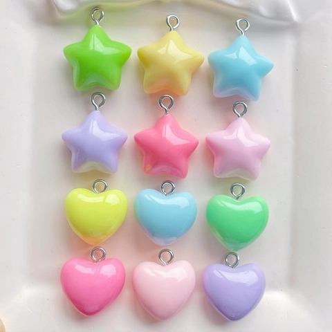 Dijes De Resina Estrella Corazón Flor Con Pasadores De Metal Para Joyería DIY Colores Macarrón Dulces Colgantes