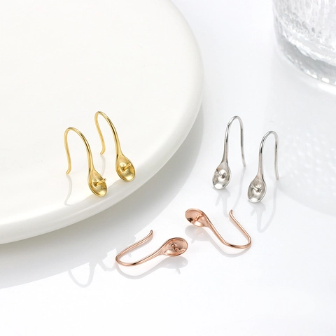 Earring Hooks Findings S925 Sterling Silver Artificial Pearl Cup Pin Tray For DIY Jewelry Making Crafts French Style Women
