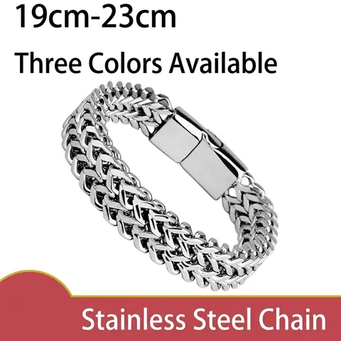 Bracciale A Catena Da Uomo In Acciaio Inossidabile Intrecciato Doppia Fila Osso Di Drago Chiusura Magnetica Gioielli Punk