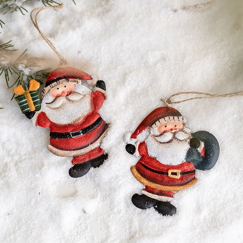 Ciondoli Natalizi in Ferro Vintage Babbo Natale Decorazioni in Metallo Verniciato per Albero di Natale Per Casa e Feste