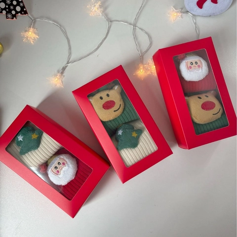 Calcetines De Navidad Con Muñeco 3D Papá Noel Reno Mezcla De Algodón Punto Doble Media Pantorrilla Caja Regalo Decorativo