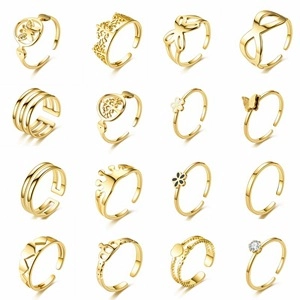 Minimalistischer Edelstahl Offener Verstellbarer Ring Für Damen Vergoldet Schmetterling Herz Krone Lebensbaum Modeschmuck