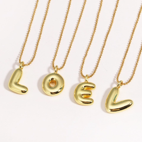 Initiële Alfabet A-Z Bubble Letter Hanger Ketting Verguld Messing Chique Minimalistische Sieraden Voor Dames