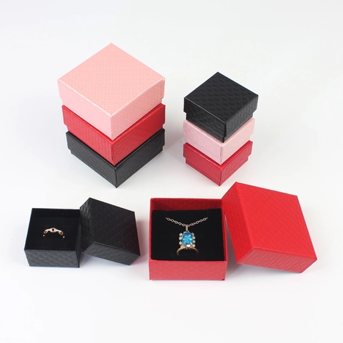 Jewelry Packaging Box Set Cardboard Diamond Texture For Necklace Bracelet Earring Ring Gift Boxes Square Rectangle Storage Jewelry Box With Sponge Lining