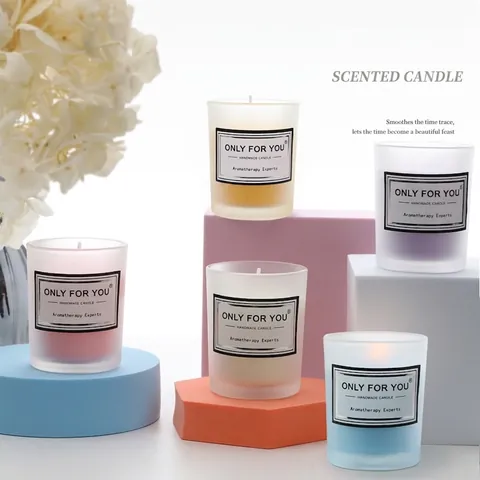 Handmade Aromatherapy Scented Candle Natural Soy Wax Frosted Glass Jar Smokeless Home Fragrance Decor Gift