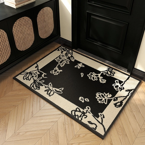 Modern Floral Door Mat Polypropylene Loop Pile Woven Entryway Rug Dust Removal Floor Mat For Indoor Bedroom Hallway