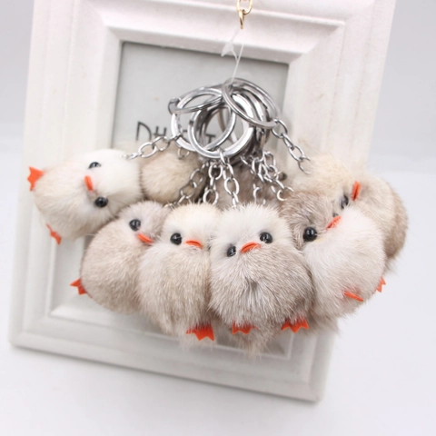Schattige Kuiken Pluche Sleutelhanger Echt Vossenvacht Zachte Dier Tasbedel Geel Wit Sleutelring Voor Dames Meisjes Accessoire