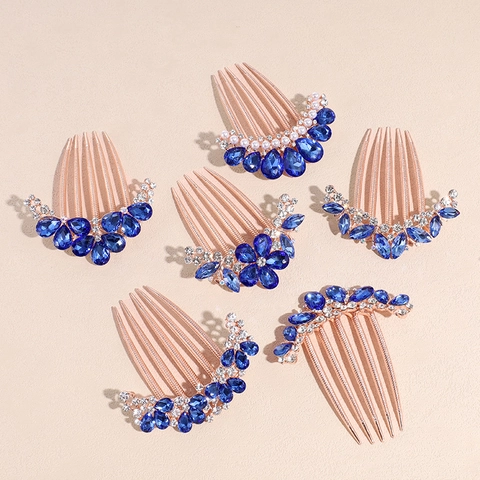 Eleganti Pettini Per Capelli In Lega Oro Rosa Con Strass Blu A Goccia D'acqua E Künstliche Perle Copricapo Floreale Vintage