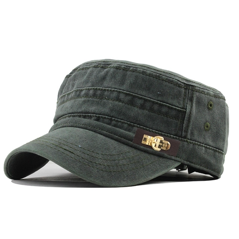 Berretto Cadet In Cotone Lavato Vintage Cappello Militare Piatto Regolabile Traspirante Protezione Solare All'aperto Per Uomo