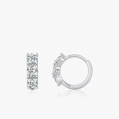 925 Sterling Silber Huggie Ohrringe Mit D Farbe Moissanit Rund Brillant Schliff Eleganter Modeschmuck Für Damen