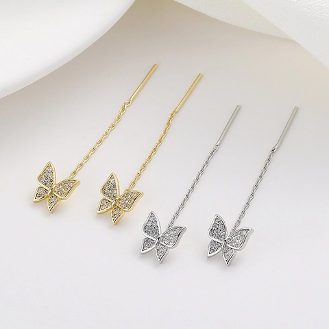 Orecchini Passanti A Farfalla Rame Zirconia Catena Lunga Nappa Gioielli Di Moda Eleganti Per Donne