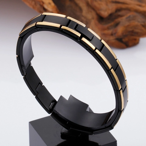 Bracciale Da Uomo In Acciaio Inossidabile Nero Oro Bicolore Catena A Maglie Stile Industriale Gioielli Business