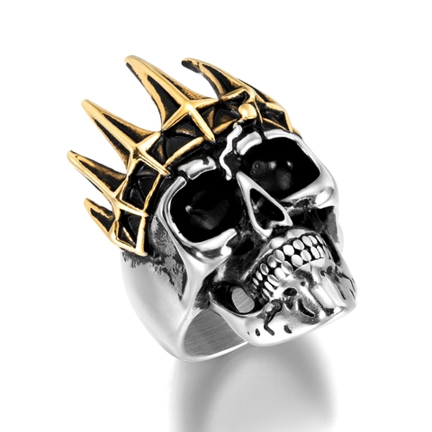 Stainless Steel Skull Ring Vintage Punk Gothic Skeleton Crown Jewelry Men Biker Retro Signet Finger Rings