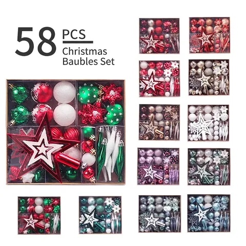 Palle Di Natale Stella Puntale Albero Fiocco Di Neve Plastica Glitter Infrangibile Decorazione Festiva