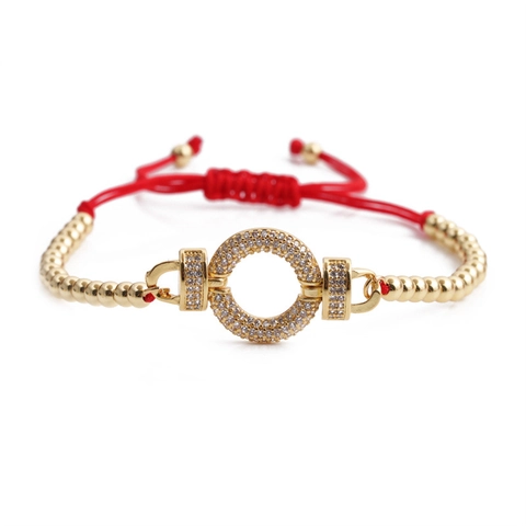 Handmade Red String Bracelet Copper Beads Adjustable Geometric Circle Colorful Cubic Zirconia Bohemian Jewelry For Men Women