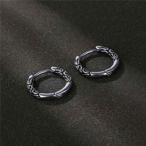 Vintage Hoop Ohrringe Aus 316L Edelstahl Mit Reliefmuster Gotisches Design Antik Silber Punk Ohrclips