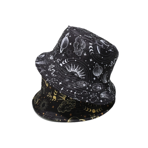 Celestial Starry Sky Constellation Print Bucket Hat Polyester Sun Protection Mystic Astrology Style For Women Men
