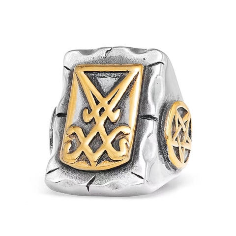 Anillo Sigillo Di Lucifero Acciaio Inossidabile Pentacolo Croce Di Leviatano Vintage Gothic Punk Rock Per Uomini