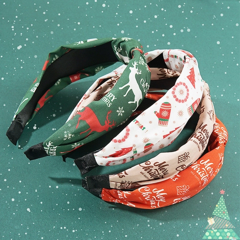 Weihnachten Knot Stirnband Breit Polyester Stoff Haarreif Mit Frohe Weihnachten Druck Feiertag Accessoires Damen