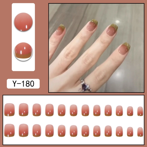 French Gradient Press On Nails Short Square Artificial False Nails For Women Minimalist Reusable Detachable Manicure