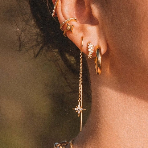 Vintage 18K Vergulde Roestvrijstalen Doortrekoorbellen Lange Kwast Ster Maan Slang Bliksem Zirkoon Sieraden Voor Dames