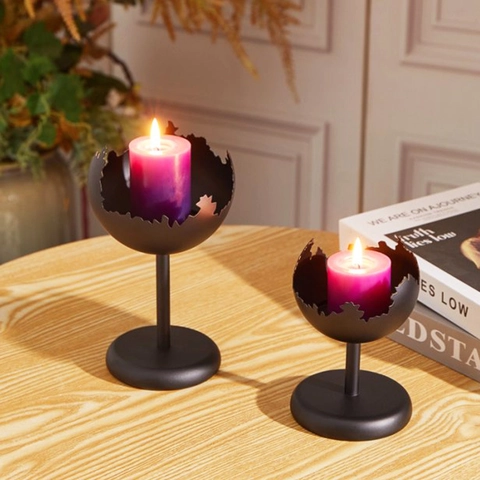 Vintage Iron Candle Holder Metal Candlestick Broken Eggshell Shape Irregular Edge For Wedding Dining Table Home Decor
