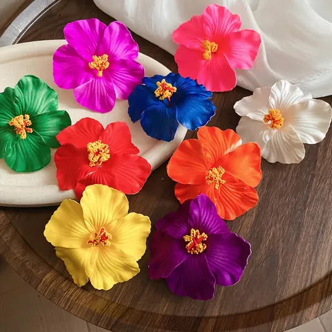Fermaglio Per Capelli Fiore Di Ibisco Simulazione Floreale Clip Becco D'Anatra Forcina Spiaggia Vacanza Donna
