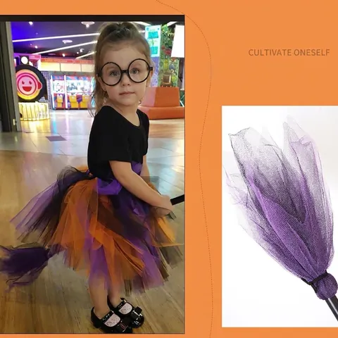 Abnehmbarer Hexenbesen Halloween Netztüll LED Beleuchtung Party Cosplay Kostüm Requisite Deko Für Kinder Erwachsene