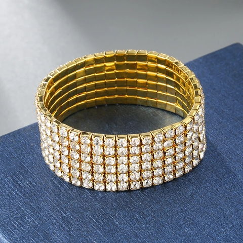 Multi Row Rhinestone Elastic Bracelet Alloy Shiny Stretch Bangle For Women Wedding Party Fashion Jewelry