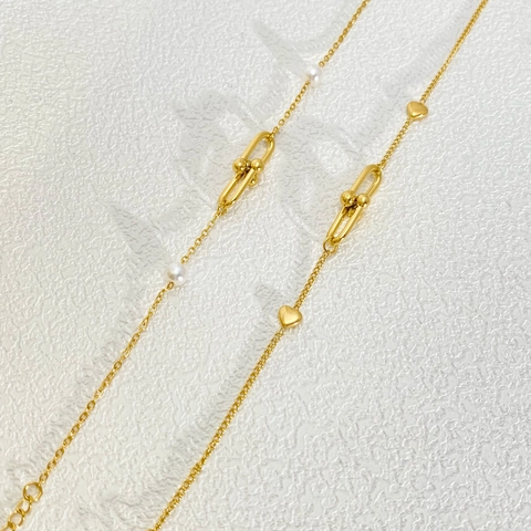 Edelstahl Herz Künstliche Perlen Armband Für Damen Vergoldet U-Link Hufeisenschnalle Verstellbarer Modeschmuck