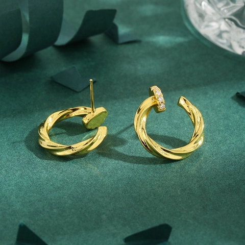 Pendientes de Botón de Cobre con Forma de Clavo Trenzado para Mujer Bañados en Oro Geométricos Strass Joyería de Moda