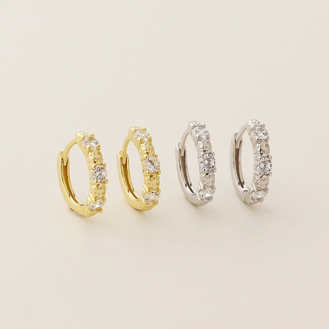 Geometric 925 Sterling Silver Huggie Hoop Earrings For Women Inlaid Rhinestone Minimalist Fashion Jewelry Accessories Gift