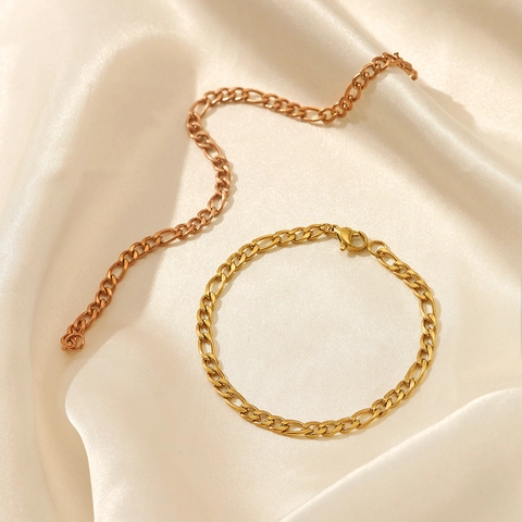 Bracelet À Maillons Figaro En Acier Inoxydable Plaqué Or Minimaliste Élégant Bijou De Mode Cadeau Pour Femme