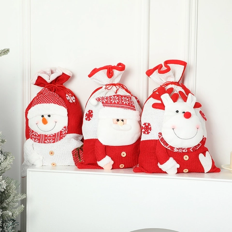 Grande Sacchetto Regalo Di Natale In Maglia Con Coulisse Babbo Natale Pupazzo Di Neve Alce Cartone Animato Dolci Vacanze