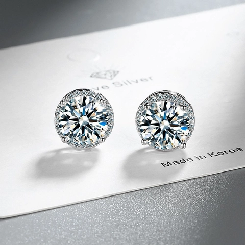 Round Halo Stud Earrings Copper Real Gold Plated Cubic Zirconia Elegant Fashion Jewelry For Women