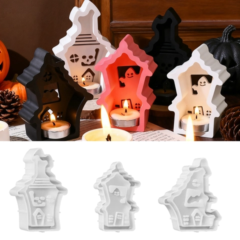 Halloween Geisterhaus Silikonform DIY Hohles Geisterschloss Für Kerze Gips Harz Backen Heimdekor