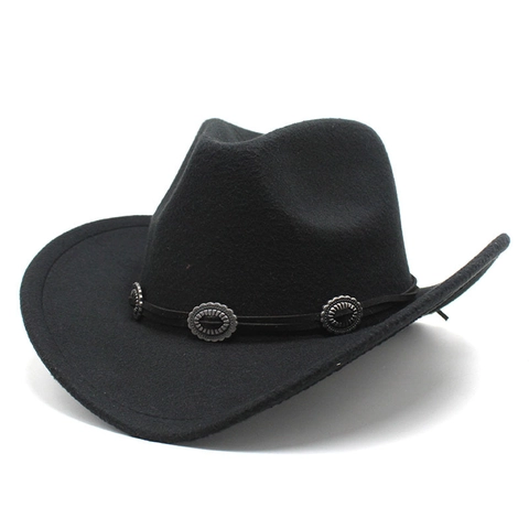 Western Cowboyhut Vintage Wollfilz Breite Krempe Mit Dekorativen Metall-Conchos Verstellbares Windseil Outdoor Für Herren Damen