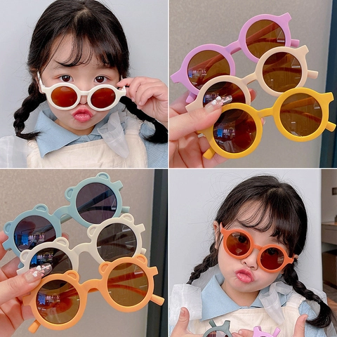 Kids Sunglasses Round Frame UV Protection Fashion Sunshades Bear Ear Shape Plastic Outdoor Travel Toddlers