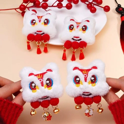 Pinza Para El Pelo De Danza Del León De Peluche Año Nuevo Estilo Chino Bordado Borla Campana Accesorio Para El Cabello Étnico Mujeres