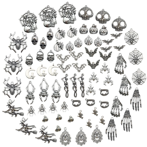 Halloween Charms Pendants Alloy Antique Silver Skeleton Pumpkin Bat For DIY Jewelry Making Gothic Spooky Decorations
