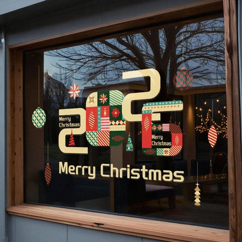 Christmas Window Stickers PVC Static Cling UV Printed Double Sided No Glue Removable Festive 2026 Shop Glass Decoration