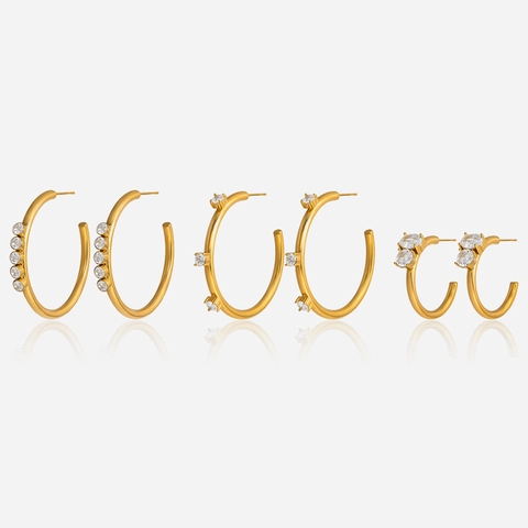Minimalist 18K Gold Plated Stainless Steel Hoop Earrings With Zircon Waterproof Hypoallergenic Fashion Jewelry For Women
