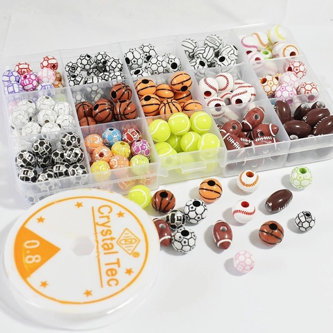 Sports Ball Acrylic Beads Soccer Basketball Baseball Football Tennis Shape Loose Spacer Beads DIY Jewelry Making Crafts