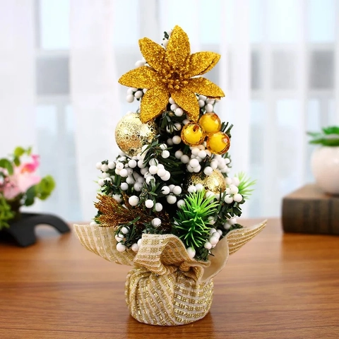 Mini Árbol De Navidad Artificial Decoración De Escritorio Con Agujas De PVC Y Base Envuelta En Tela Adorno De Mesa