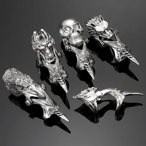 Vintage Punk Rüstung Gelenkring Voller Finger Ring Antik Silber Legierung Schädel Drache Schlange Gothic Rock Schmuck