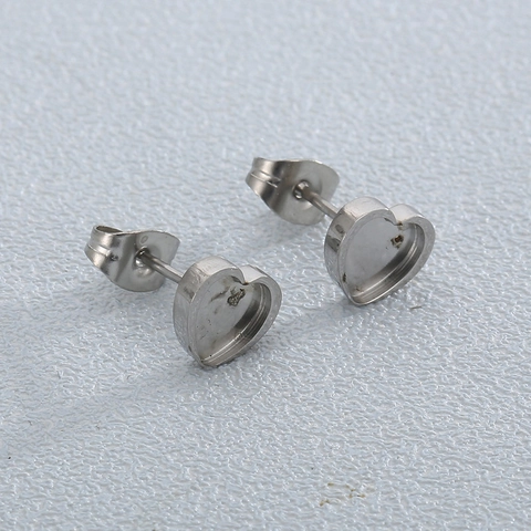 Heart Shaped Earring Posts 316L Stainless Steel Blank Stud Base DIY Jewelry Making Findings Simple Fashion