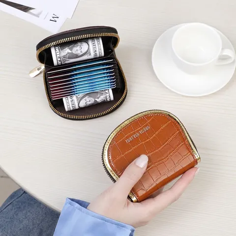 Monedero Para Mujer Cuero PU Patrón Cocodrilo Acordeón Tarjetero Cremallera Pequeña Mini Billetera Estilo Urbano Elegante