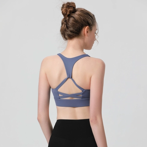Damen Sport BH Nylon Elasthan Hochelastisch Gepolstert Racerback Kreuzgurte Yoga Fitness Studio Training Activewear