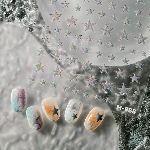 Adesivi Per Unghie A Stella Laser Olografici Pentagramma Argento Autoadesivi Decalcomanie Manicure DIY Decorazione Nail Art Sottile