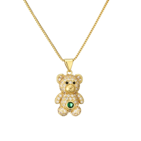 Teddy Bear Pendant Necklace Copper Gold Plated Colorful Cubic Zirconia Micro-Inlaid Animal Shape Fashion Jewelry For Women
